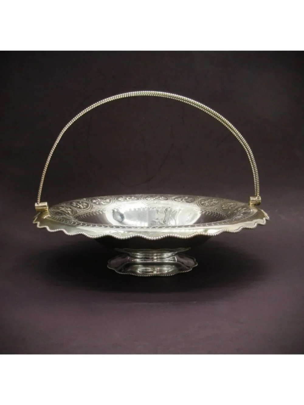 Antique Sheffield Silverplate Etched Pedestal Basket Beaded Waterfall Rim Martin